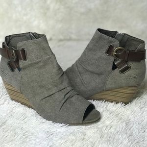 Blowfish Woman’s Grey Peep Toe Booties/Wedges